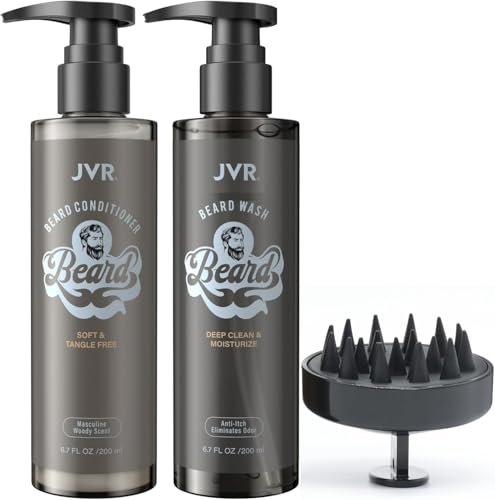 JVR Beard Wash and Beard Conditioner for Men - Organic Beard Shampoo & Conditioner with Coconut and Aloe, Reduces Frizz, Softens and Strengthens Dry Coarse Beards, 6.7 oz Each - görsel 1