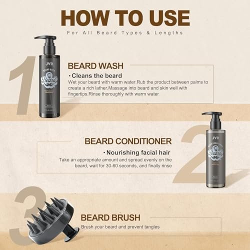 JVR Beard Wash and Beard Conditioner for Men - Organic Beard Shampoo & Conditioner with Coconut and Aloe, Reduces Frizz, Softens and Strengthens Dry Coarse Beards, 6.7 oz Each - görsel 13