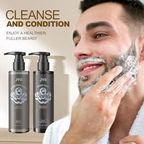 JVR Beard Wash and Beard Conditioner for Men - Organic Beard Shampoo & Conditioner with Coconut and Aloe, Reduces Frizz, Softens and Strengthens Dry Coarse Beards, 6.7 oz Each - görsel 15