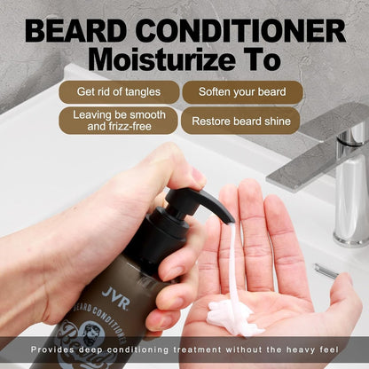JVR Beard Wash and Beard Conditioner for Men - Organic Beard Shampoo & Conditioner with Coconut and Aloe, Reduces Frizz, Softens and Strengthens Dry Coarse Beards, 6.7 oz Each