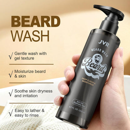 JVR Beard Wash and Beard Conditioner for Men - Organic Beard Shampoo & Conditioner with Coconut and Aloe, Reduces Frizz, Softens and Strengthens Dry Coarse Beards, 6.7 oz Each