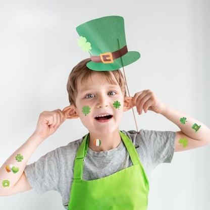 jejucy St. Patrick's Day Temporary Tattoos - 16 Unique Sheets of Shamrock, Gnomes & Hat Face Stickers for Irish Celebrations