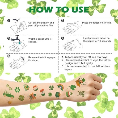 jejucy St. Patrick's Day Temporary Tattoos - 16 Unique Sheets of Shamrock, Gnomes & Hat Face Stickers for Irish Celebrations - görsel 10