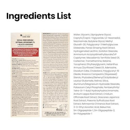 K-SECRET SEOUL 1988 Retinal Serum – Advanced Retinal Liposome 2% & Black Ginseng Extract for Fine Lines & Texture Care, Korean Skincare, 30ml Avelisse