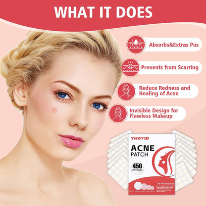 450 Pimple Patches for Face, Hydrocolloid Acne Patches, Invisible Zit Covers, 4 Sizes