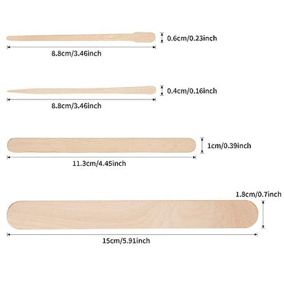 EWVVSS 4 Style 1000 Pcs Assorted Waxing Sticks - Birch Wood Applicators for Body, Legs, Face - Small, Medium, Large Sizes