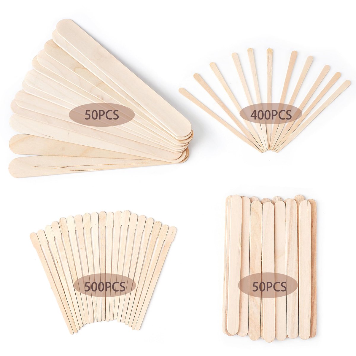 EWVVSS 4 Style 1000 Pcs Assorted Waxing Sticks - Birch Wood Applicators for Body, Legs, Face - Small, Medium, Large Sizes - görsel 3