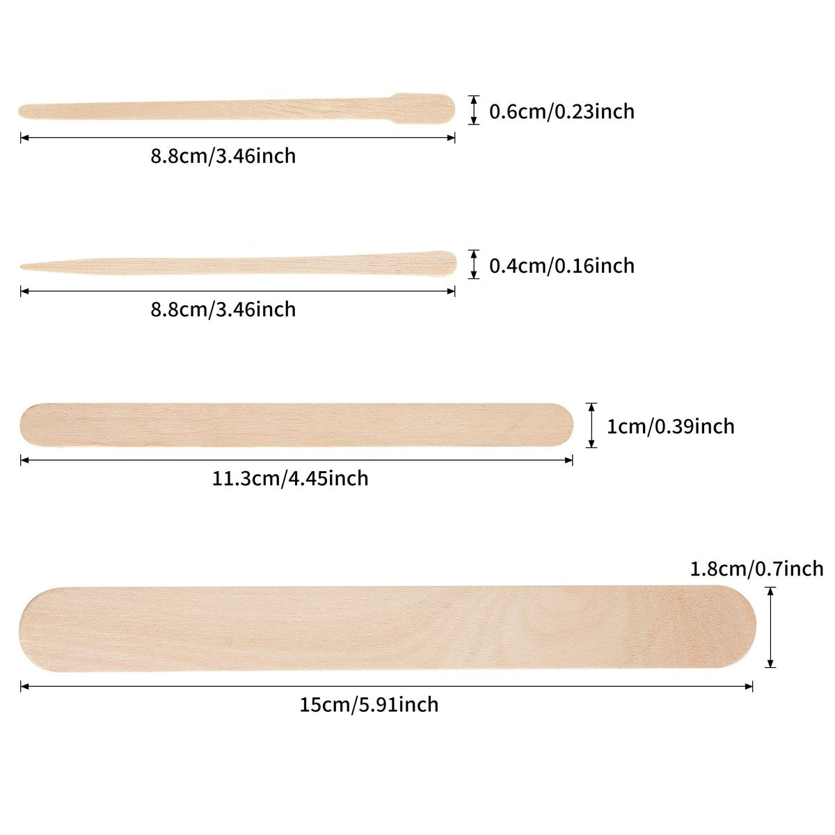 EWVVSS 4 Style 1000 Pcs Assorted Waxing Sticks - Birch Wood Applicators for Body, Legs, Face - Small, Medium, Large Sizes - görsel 5