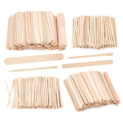 EWVVSS 4 Style 1000 Pcs Assorted Waxing Sticks - Birch Wood Applicators for Body, Legs, Face - Small, Medium, Large Sizes