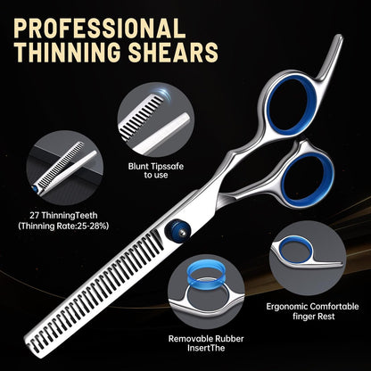 YUQGAOP Professional Hair Cutting Scissors Set - Stainless Steel Barber Shears for Women, Men & Kids