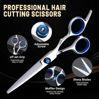 YUQGAOP Professional Hair Cutting Scissors Set - Stainless Steel Barber Shears for Women, Men & Kids