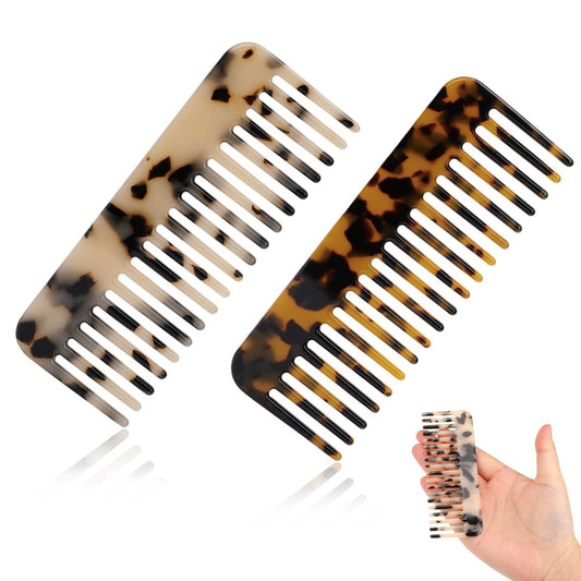 Mozeat Lens Mini Cellulose Wide Tooth Comb - 2 Pack Portable Hair Detangling Comb, Small Leopard Purse Comb, Pocket Size Tortoise Hair Comb for Thick Curly Wavy Wet and Dry Hair