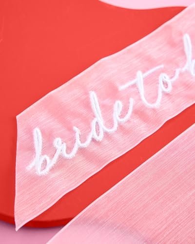 xo, Fetti Bride to Be Embroidered Hair Bow - White Organza Bachelorette Party Decorations, Bridal Shower Supplies, Wedding Hair Accessory