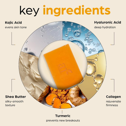 Artnaturals Kojic Acid & Turmeric Dark Spot Remover Soap Bars with Vitamin C, Retinol, Collagen & Shea Butter - Original Japanese Complex Infused with Hyaluronic Acid - Includes African Net Sponge, 2 Pack