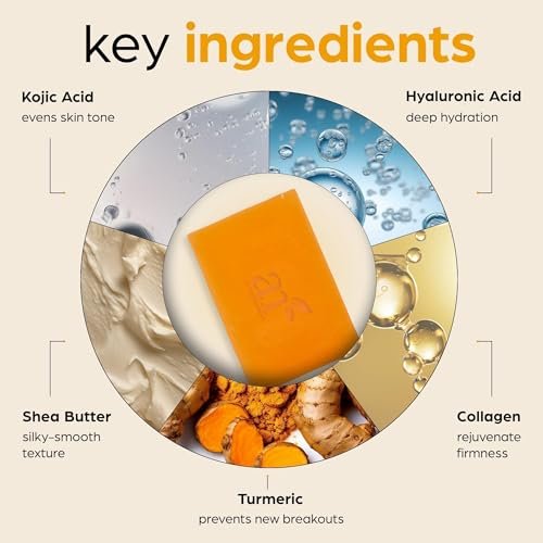 Artnaturals Kojic Acid & Turmeric Dark Spot Remover Soap Bars with Vitamin C, Retinol, Collagen & Shea Butter - Original Japanese Complex Infused with Hyaluronic Acid - Includes African Net Sponge, 2 Pack - görsel 6