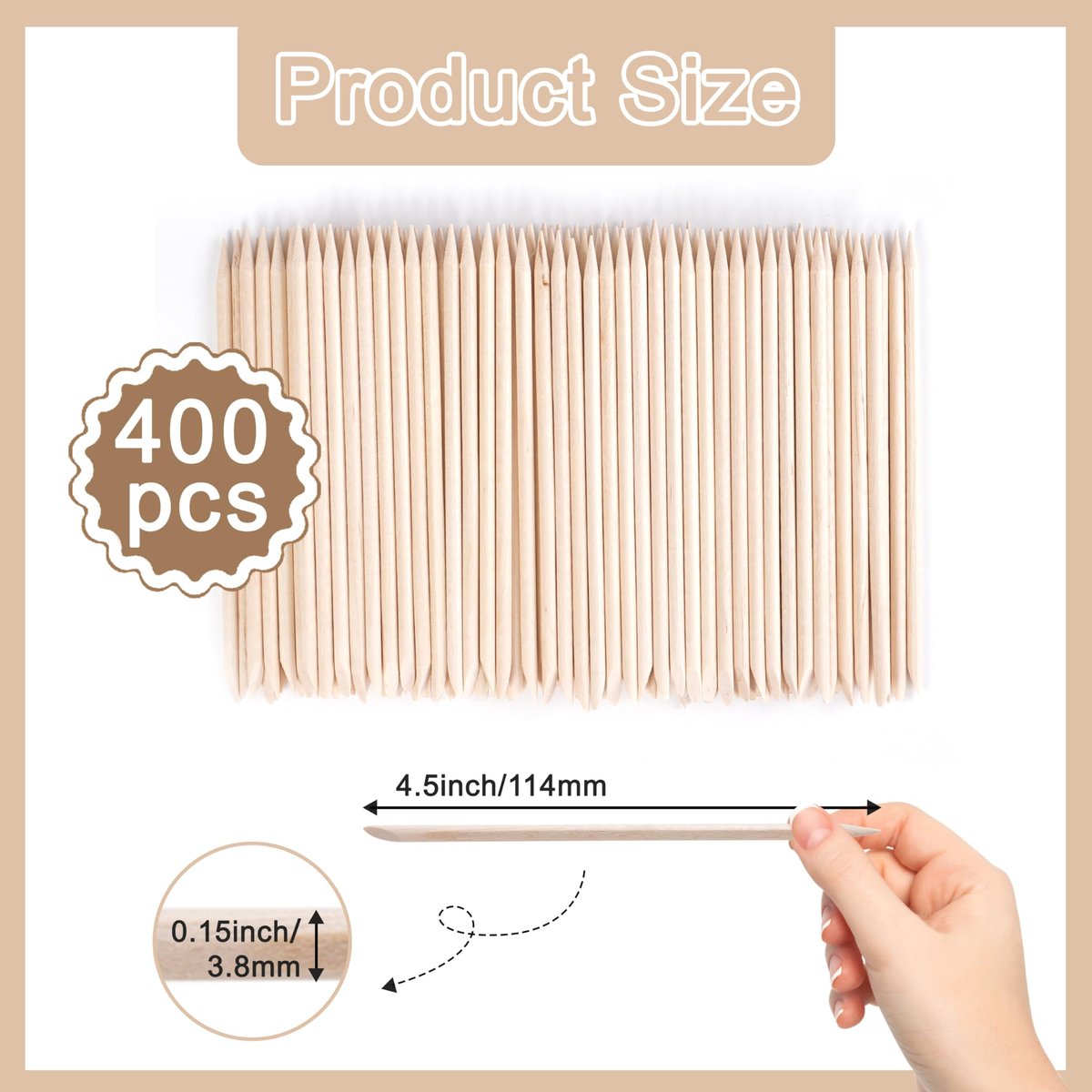 400 Pcs Orange Sticks for Nails, 4.5 Inch Wax Sticks for Waxing, Skin-Safe Cuticle Sticks for Nails Wood, Manicure Pedicure Tool for Manicure & Pedicure - görsel 3