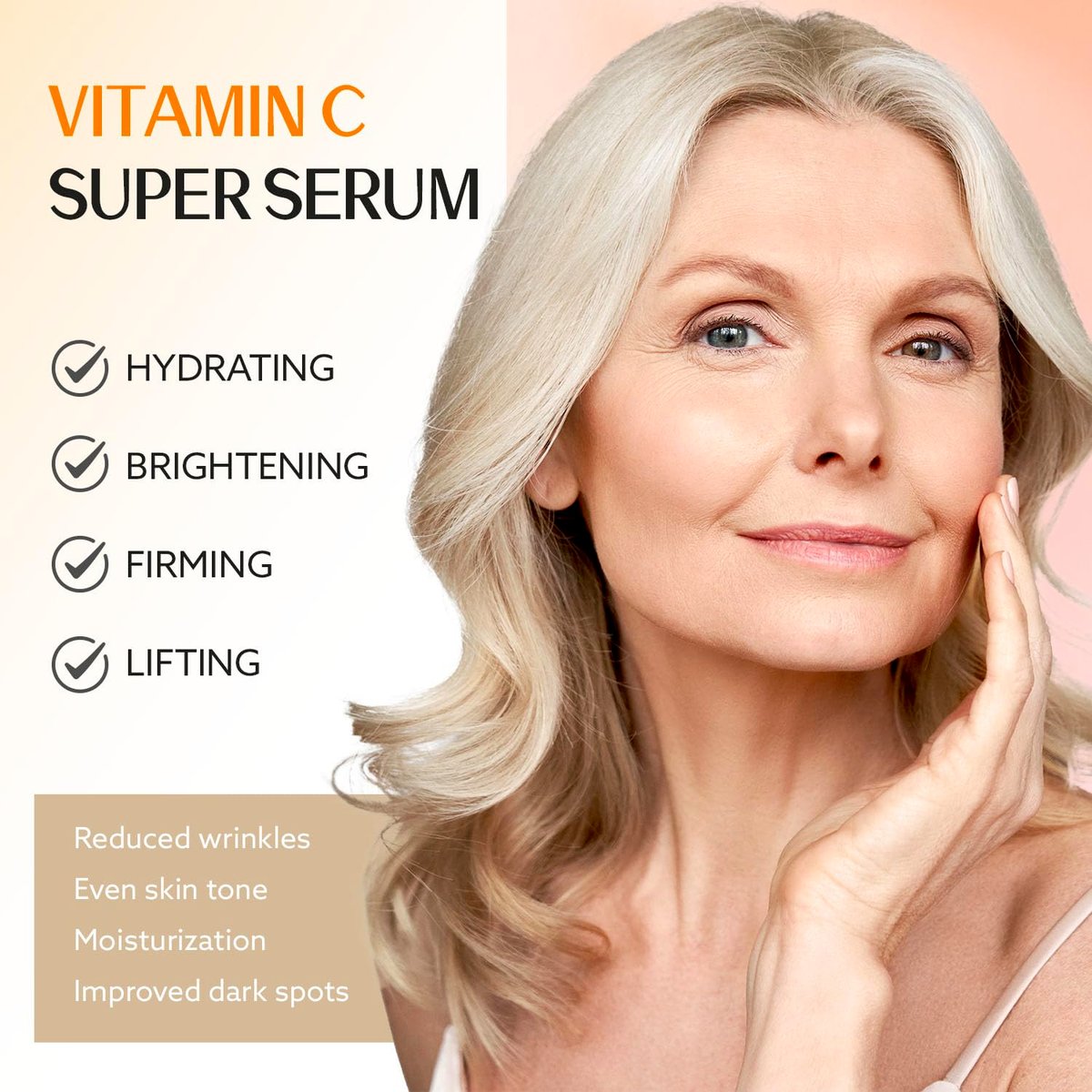 Super Vitamin C Serum for Women Over 70 - Anti-Aging Face Serum with Niacinamide, Bakuchiol, Hyaluronic Acid - Hydrating, Lifting, Reduces Aging Spots and Wrinkles - Korean Skin Care, 1 fl oz Avelisse