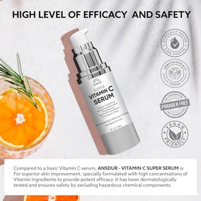 Super Vitamin C Serum for Women Over 70 - Anti-Aging Face Serum with Niacinamide, Bakuchiol, Hyaluronic Acid - Hydrating, Lifting, Reduces Aging Spots and Wrinkles - Korean Skin Care, 1 fl oz Avelisse
