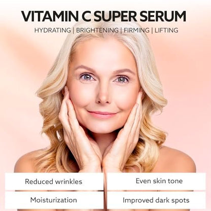 Super Vitamin C Serum for Women Over 70 - Anti-Aging Face Serum with Niacinamide, Bakuchiol, Hyaluronic Acid - Hydrating, Lifting, Reduces Aging Spots and Wrinkles - Korean Skin Care, 1 fl oz Avelisse