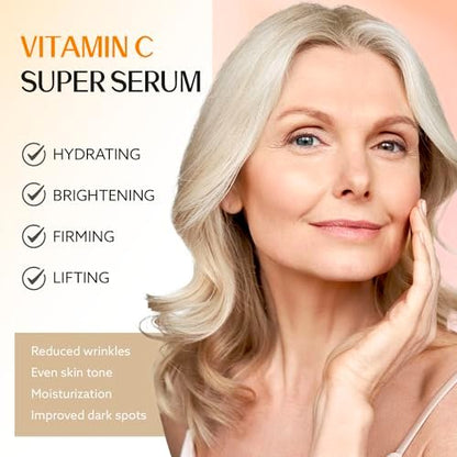 Super Vitamin C Serum for Women Over 70 - Anti-Aging Face Serum with Niacinamide, Bakuchiol, Hyaluronic Acid - Hydrating, Lifting, Reduces Aging Spots and Wrinkles - Korean Skin Care, 1 fl oz Avelisse
