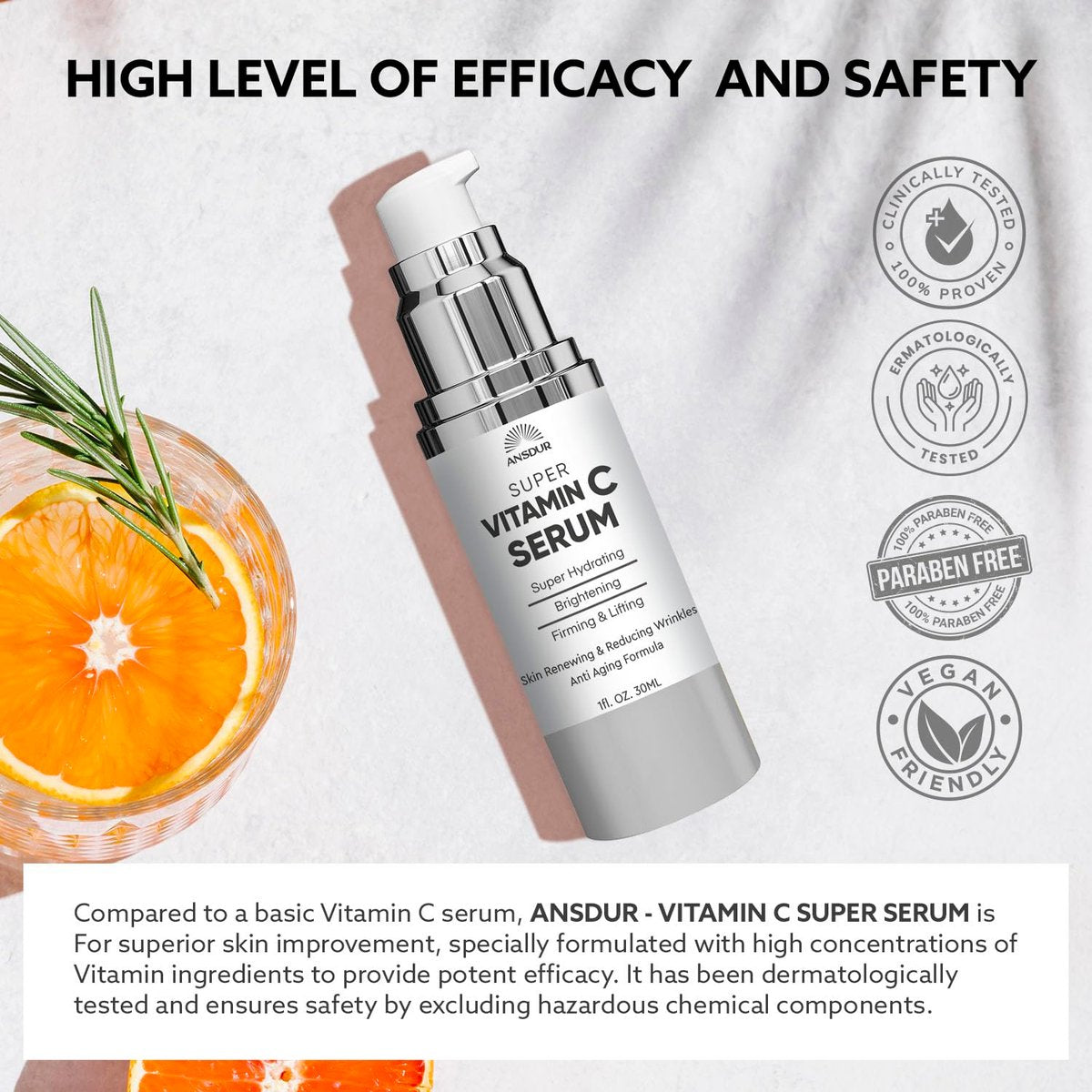 Super Vitamin C Serum for Women Over 70 - Anti-Aging Face Serum with Niacinamide, Bakuchiol, Hyaluronic Acid - Hydrating, Lifting, Reduces Aging Spots and Wrinkles - Korean Skin Care, 1 fl oz Avelisse