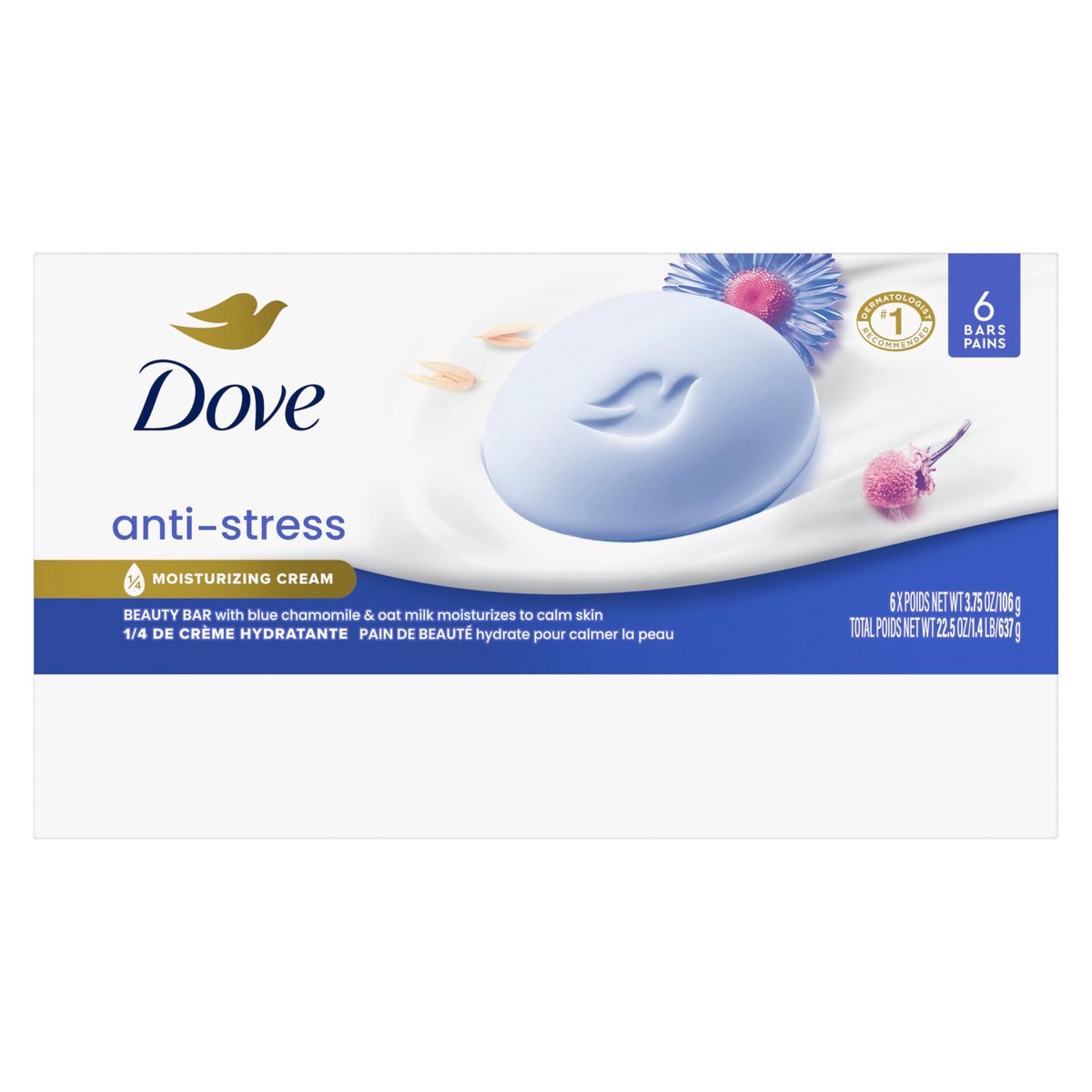Dove Beauty Bar Gentle Cleanser Anti-Stress Cream Bar - Moisturizes to Calm Skin, 6 Pack Avelisse