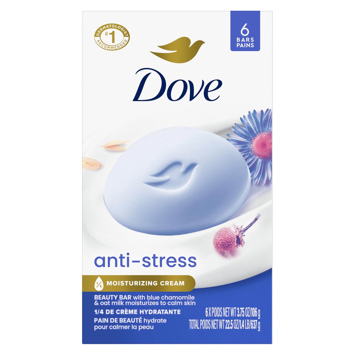 Dove Beauty Bar Gentle Cleanser Anti-Stress Cream Bar - Moisturizes to Calm Skin, 6 Pack Avelisse