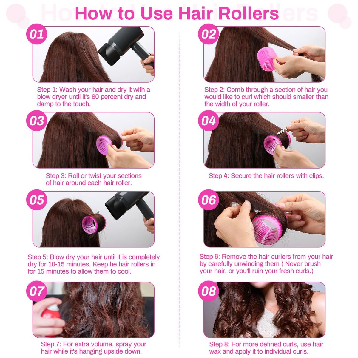36-Piece Hair Rollers Set with Clips - 4 Sizes for Long Thick Hair, Pink Plastic Curlers - görsel 9
