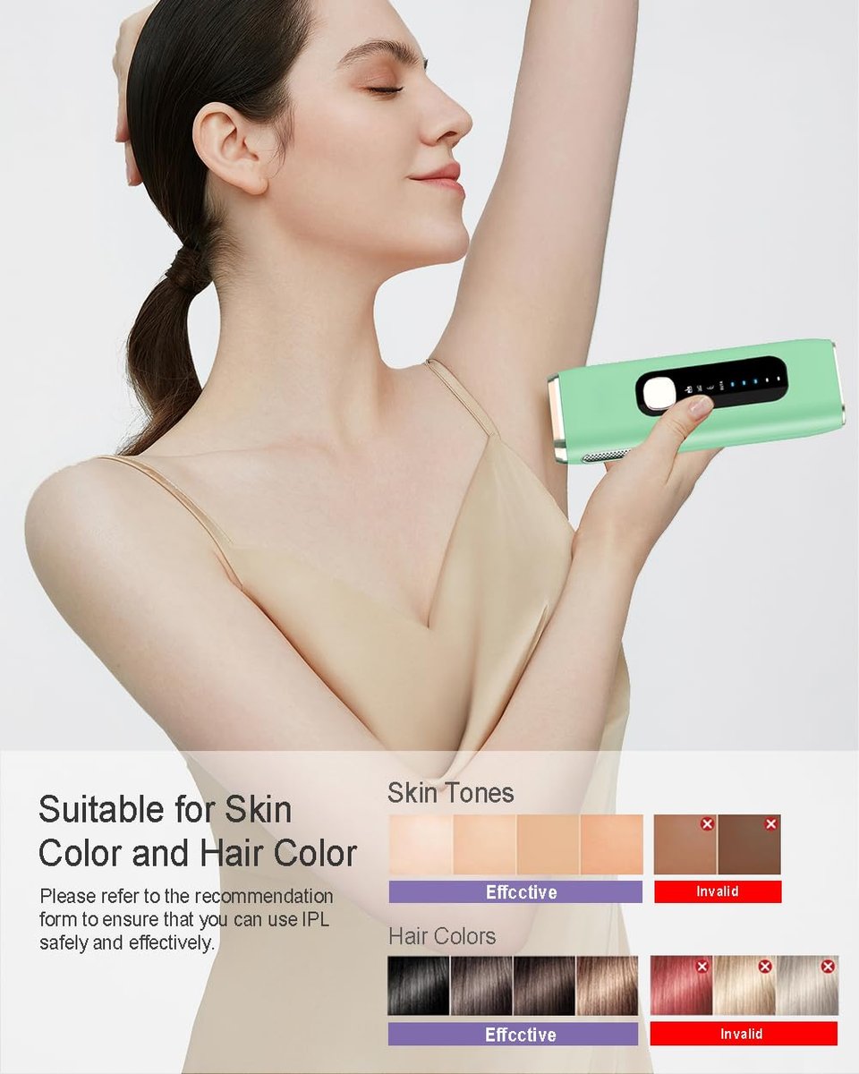 MEUKPE IPL Hair Removal Device AI06 - Permanent Hair Removal for Face, Legs, Arms & Bikini Line - Green Avelisse