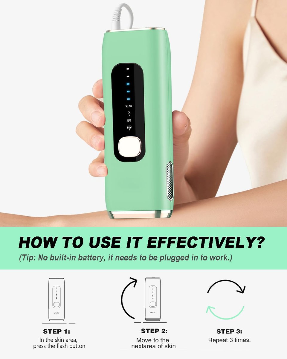 MEUKPE IPL Hair Removal Device AI06 - Permanent Hair Removal for Face, Legs, Arms & Bikini Line - Green Avelisse