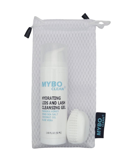 Mybo Clean Eyelid Cleansing Brush for Sensitive Skin + Hydrating Lids & Lash Cleansing Gel + Travel Bag – Gentle Eye Care Set Avelisse
