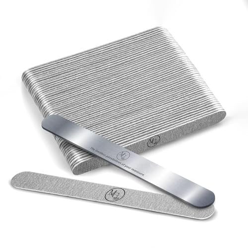 MGart Nail File 180 Grit Professional Russian Manicure Reusable Peel and Stick Nail Files - 50 Pcs + Metal Board Set Avelisse
