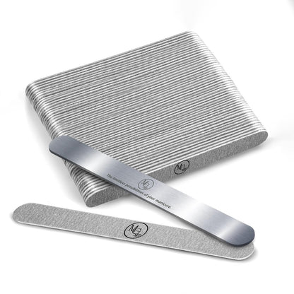 MGart Nail File 180 Grit Professional Russian Manicure Reusable Peel and Stick Nail Files - 50 Pcs + Metal Board Set Avelisse