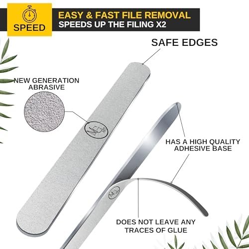 MGart Nail File 180 Grit Professional Russian Manicure Reusable Peel and Stick Nail Files - 50 Pcs + Metal Board Set Avelisse