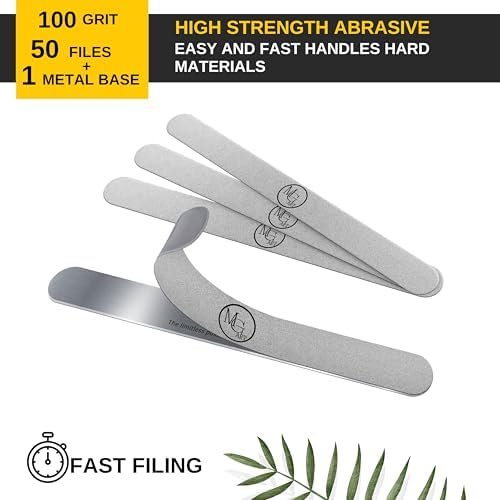 MGart Nail File 180 Grit Professional Russian Manicure Reusable Peel and Stick Nail Files - 50 Pcs + Metal Board Set Avelisse