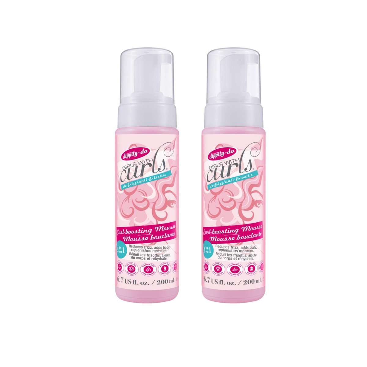 Dippity Do Girls With Curls Curl Enhancing Mousse, Light, 3-in-1 Defining Foaming Mousse for Curly Wavy Hair, Hibiscus & Olive Oil, Anti Frizz Bouncy Curls, Alcohol Free, 2 Pack Avelisse