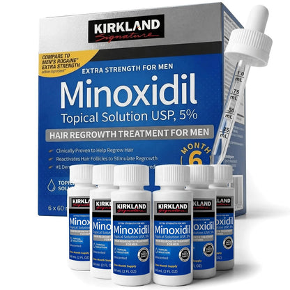Kirkland Minoxidil Liquid Extra Strength Hair Regrowth Treatment for Men, 5% Topical Solution, 6 Months Supply with Dropper Applicator and Bonus Guide Avelisse