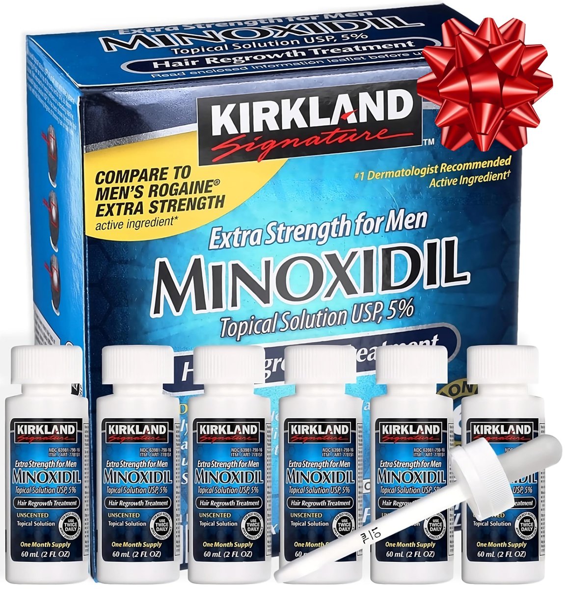 Kirkland Minoxidil Liquid Extra Strength Hair Regrowth Treatment for Men, 5% Topical Solution, 6 Months Supply with Dropper Applicator and Bonus Guide Avelisse