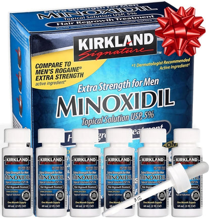 Kirkland Minoxidil Liquid Extra Strength Hair Regrowth Treatment for Men, 5% Topical Solution, 6 Months Supply with Dropper Applicator and Bonus Guide Avelisse