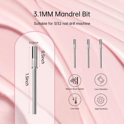 CORFULRA Mandrel Bits for Small Sanding Bands – 3.1mm Shank Nail Drill Bits for Acrylic, Gel, and Natural Nails (3 Pack)