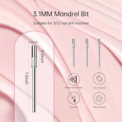 CORFULRA Mandrel Bits for Small Sanding Bands – 3.1mm Shank Nail Drill Bits for Acrylic, Gel, and Natural Nails (3 Pack)