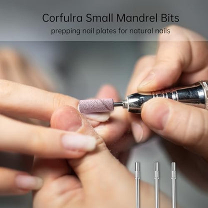 CORFULRA Mandrel Bits for Small Sanding Bands – 3.1mm Shank Nail Drill Bits for Acrylic, Gel, and Natural Nails (3 Pack)