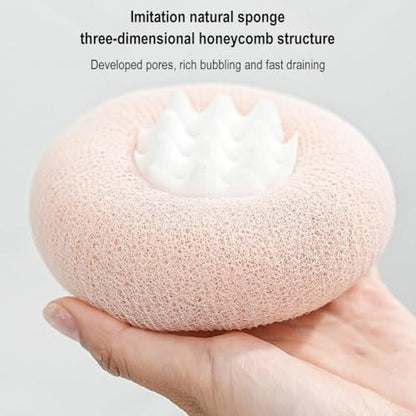 2-in-1 Sunflower Bath Ball – Super Soft Exfoliating Sponge with Suction Cup for Back Scrub, Shower Puffs for Women and Men (Beige)