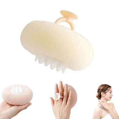 2-in-1 Sunflower Bath Ball – Super Soft Exfoliating Sponge with Suction Cup for Back Scrub, Shower Puffs for Women and Men (Beige)