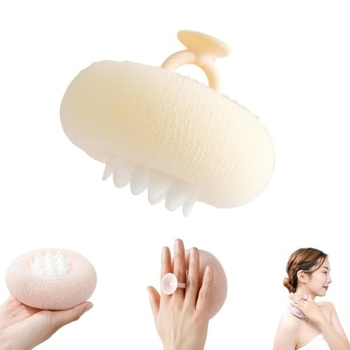 2-in-1 Sunflower Bath Ball – Super Soft Exfoliating Sponge with Suction Cup for Back Scrub, Shower Puffs for Women and Men (Beige) - görsel 2
