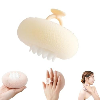 2-in-1 Sunflower Bath Ball – Super Soft Exfoliating Sponge with Suction Cup for Back Scrub, Shower Puffs for Women and Men (Beige)