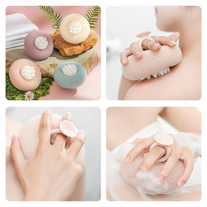 2-in-1 Sunflower Bath Ball – Super Soft Exfoliating Sponge with Suction Cup for Back Scrub, Shower Puffs for Women and Men (Beige)