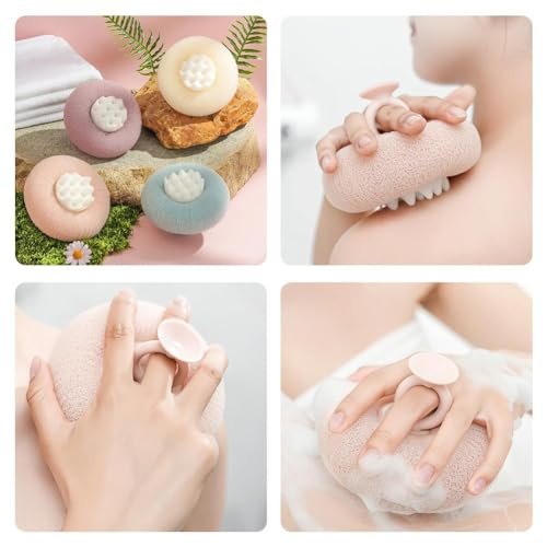 2-in-1 Sunflower Bath Ball – Super Soft Exfoliating Sponge with Suction Cup for Back Scrub, Shower Puffs for Women and Men (Beige) - görsel 18
