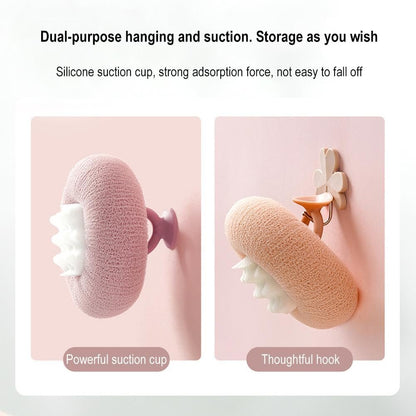 2-in-1 Sunflower Bath Ball – Super Soft Exfoliating Sponge with Suction Cup for Back Scrub, Shower Puffs for Women and Men (Beige)
