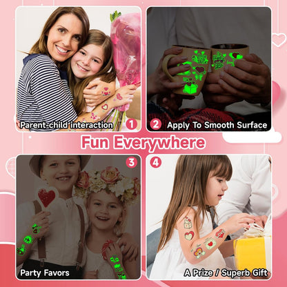 EMOME 204 PCS Individually Wrapped Valentine Luminous Temporary Tattoos for Kids – Glow Kiss Heart Tattoo Stickers, Party Favors & Decorations